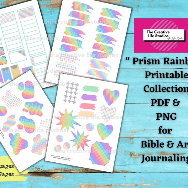 Prism Rainbow Complete Printable Bundle - Printables for Bible and Art Journaling - PDF and PNG, mixed media, collage