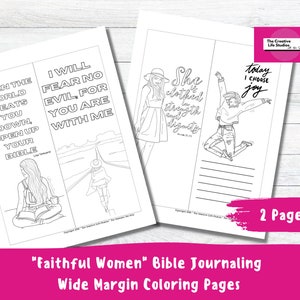 Puede incluir: Dos páginas imprimibles en blanco y negro para el diario bíblico con citas e ilustraciones inspiradoras. Una página presenta el texto "Cuando el mundo te derriba, abre tu Biblia". La otra página dice "Hoy elijo la alegría."