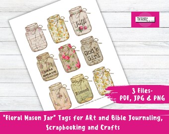 Vintage Floral Mason Jar Images, Art Journaling (PDF, JPG, PNG)