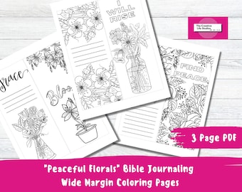 Margen de diario bíblico, imprimible, ilustración de la Biblia, bricolaje, imágenes de páginas en color, arte, arte cristiano, pegatina, estudio bíblico, flores de bricolaje