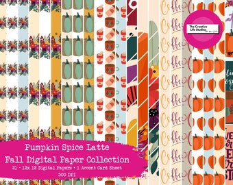 Pumpkin Spice Digital Paper Collection Coffee Scrapbooking Cardmaking Vintage Floral Patterned Paper