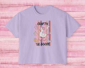 Crafty Lil Goose women's boxy tee | Cute goose craft supplies graphic