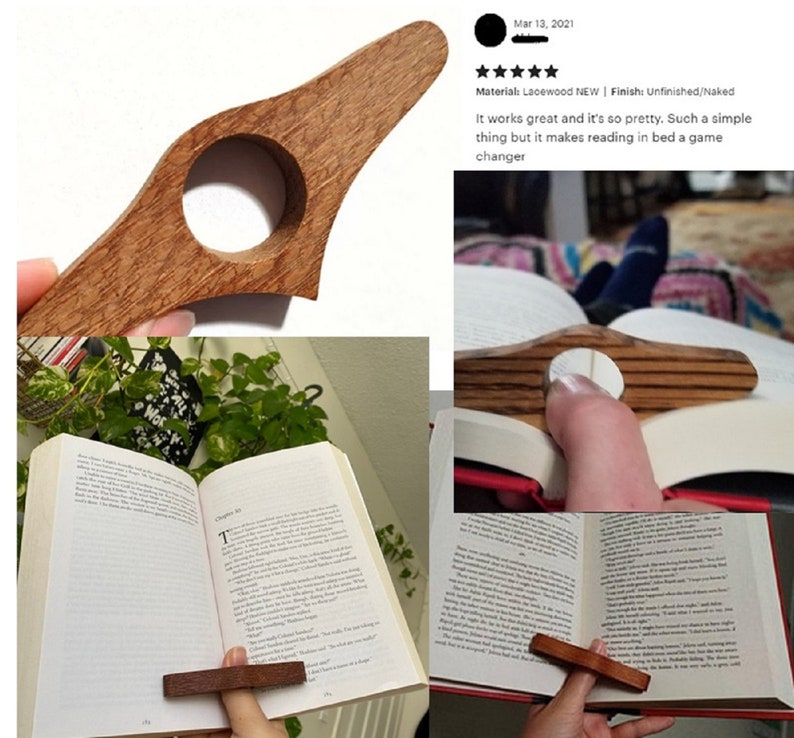 Book Buddies Gifts for her Gifts for him Book Holders Book Accessories Wooden Book Page Holder Thumb Book Holder 