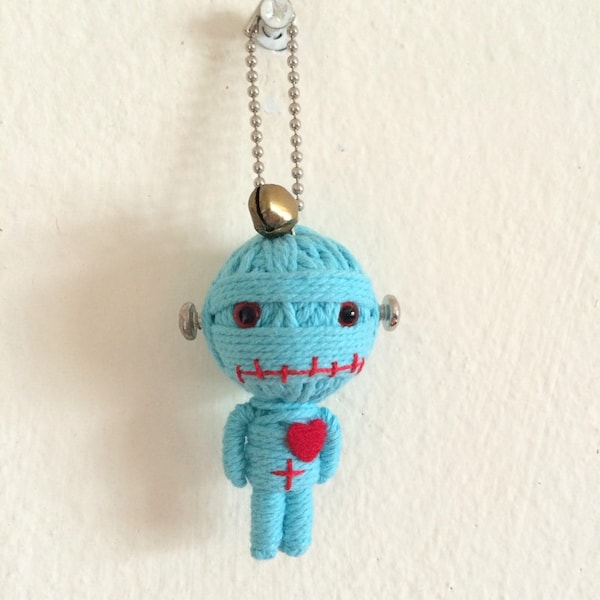 The Blue Frankenstein Handmade String Voodoo Doll Keyring & Bag Accessory