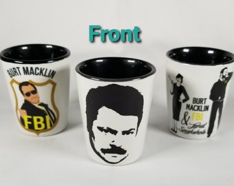 Parks and Rec Shot Glasses: Set of 3 or Choose 1 - Ron Swanson, Burt Macklin, Janet Snakehole