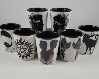 Supernatural Shot Glasses: Sam, Dean, Crowley individual or Sets