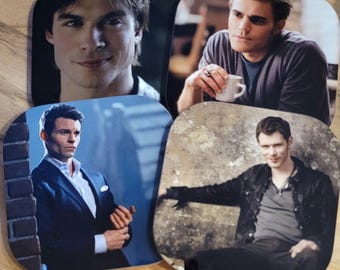 Vampire Coasters- Set of 4- Mystic Falls, Salvatore, Damon, Stefan, Klaus -Special Orders Welcome- Sandstone or Hardboard