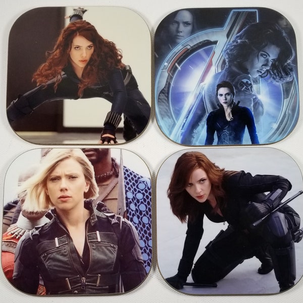 Black Widow Coasters- Set of 4 Sandstone or Hardboard -Superhero, Avenger