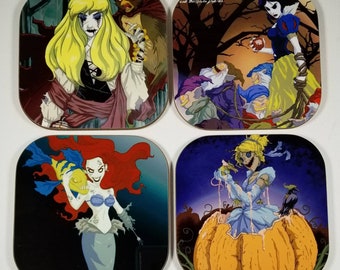 Dead Evil Princesses- Set of 4 - Special Orders Welcome- Sandstone or hardboard