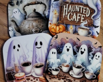 Cute Ghosts Halloween Coasters- Set of 4- Special Orders Welcome- Sandstone or Hardboard
