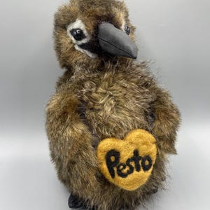 hand sewn plush Pesto the penguin