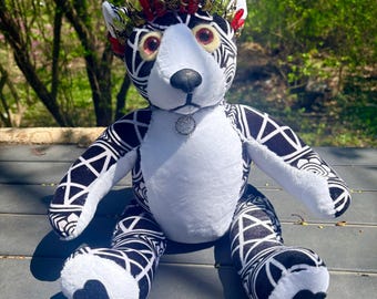Velvet pentagram teddy bear with crown