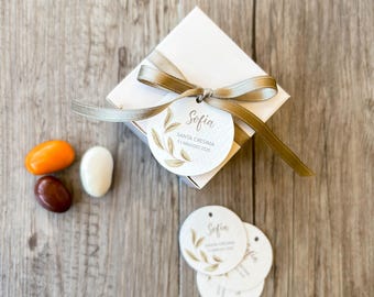 Tags for First Communion, Confirmation with Piantina Verde graphics, personalized tags, confetti cards, thank you cards