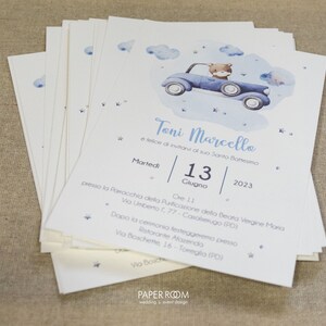 Invitation for Baptism, First Communion with teddy bear and toy car | Baptism | First Communion | Confirmation