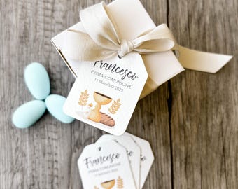 Tags for First Communion, Confirmation with Chalice and Bread graphics, personalized tags, confetti cards, thank you cards