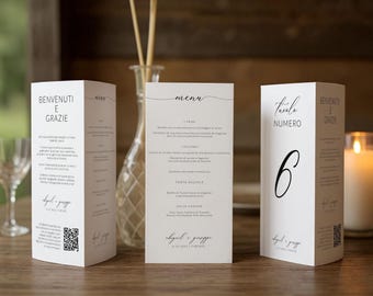 Elegant, personalized three-page wedding menu | Minimalist style | Premium paper | Wedding stationery