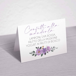 Kit di 5 segna gusto per confettata tema fiori lilla e viola