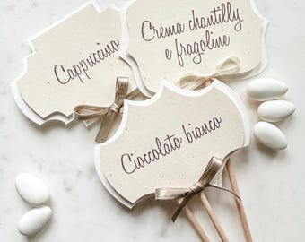 Wedding candy bar flavor marker palette | Natural cardboard with satin bow | Elegant flavor markers