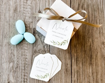 Tags for First Communion, Confirmation with Olive Branch graphics, personalized tags, confetti cards, thank you cards