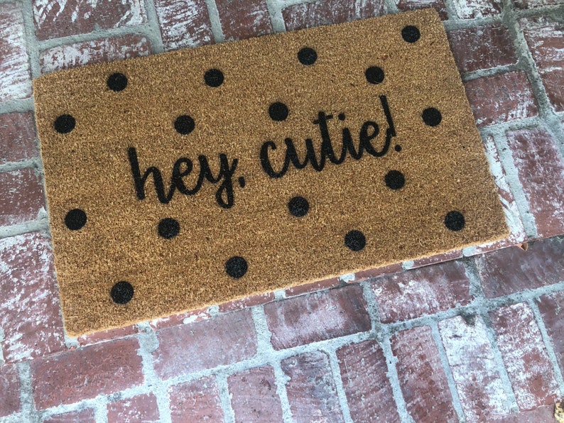 Hey Cutie Doormat Polk A Dot Doormat Cute Doormats Custom Etsy