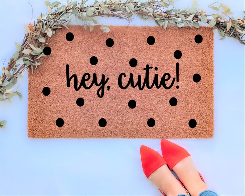 Hey Cutie Doormat Polk A Dot Doormat Cute Doormats Custom Etsy