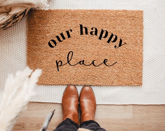 Our Happy Place Boho Doormat, Funny Doormat, cute doormat, Boho, Boho Home Decor, doormats, door mat, welcome mat, custom doormat, custom