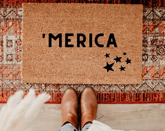 Merica Doormat, Funny Doormat, USA Doormat, Personalized Gifts, Housewarming, Delivery Doormat, Door Mat, Patriotic Gifts, 4th of July