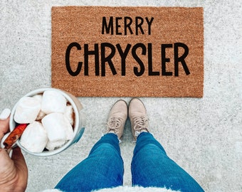 Merry Chrysler Doormat- Funny Viral Vine Doormat- Funny Doormat- Welcome Mat- Holiday Christmas-Custom Doormat- Shop Josie B-Flocked Doormat