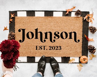 Custom Last Name Doormat, Wedding Gift, New Couple, Engagement, Engaged, Home Decor, Custom Welcome Mat, Closing Gift, New Home, Doormat