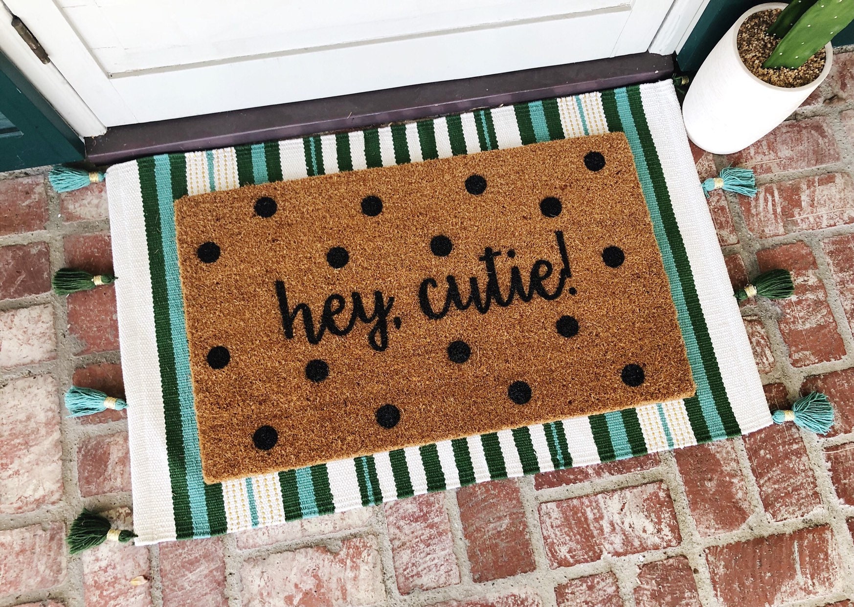 Hey Cutie Doormat Polk A Dot Doormat Cute Doormats Custom Etsy