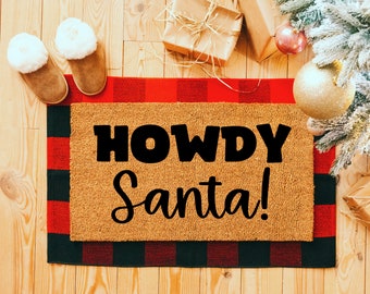 Howdy Santa Doormat, Funny Doormat, Howdy Cowboy Decor, Home Decor, doormats, welcome mat, Cute Retro Doormat, custom doormat, Yee haw mat