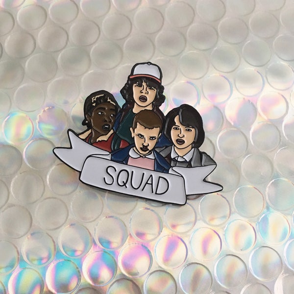 In stock! Stranger Things Squad Enamel Pin, Pins, Flair, Pin, Stranger Things, Rubber Pin Back,
