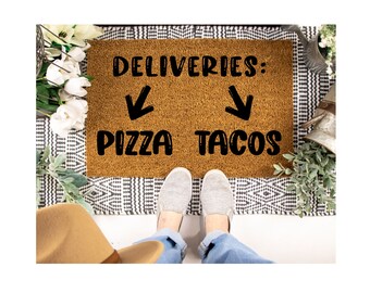 Deliveries Doormat, Pizza Tacos Doormat, Cute doormat, Funny Doormat, Home Decor, Funny Door Mat, welcome mat, doormat, Custom Welcome Mat