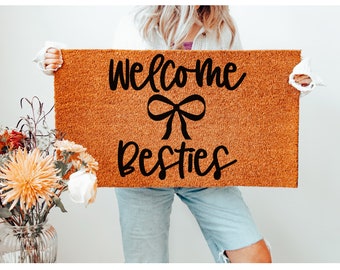 Welcome Besties Cute Bow Doormat- Friends Doormat- Girls Dorm Doormat- Welcome Mat- Custom Doormat- Shop Josie B-Front Door Bow Mat