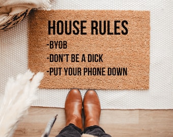 House Rules Doormat, Funny Rules Doormat, Housewarming Gift, Byob Doormat, Welcome Mat, Funny Doormat, Custom Logo Doormat