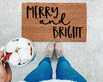 Merry And Bright Doormat, Festive Christmas Doormat, Cute Christmas Door Mats, Home Decor, doormats, welcome mat, custom doormat, Holidays