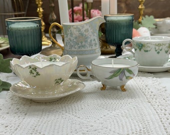 Mismatched Teacup  Candles ,Vintage China, Wedding Candle Favors,Scented Candle,Baby Shower favors,Unique  Candle Gift