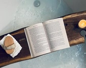 Handmade Live Edge Wood Bath Caddy: Rustic Bathtub Tray with Wine Holder