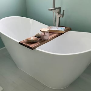 Live Edge Bath Caddy for Her - Wooden Bathtub Tray, Rustic Bath Tray with Wine Glass Holder, Spa Gift for Her, Live Edge Bath Caddy