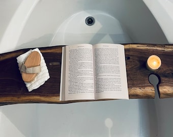 Live Edge Wood Bath Caddy - Black Walnut Bathtub Tray - Valentine's Day Gift