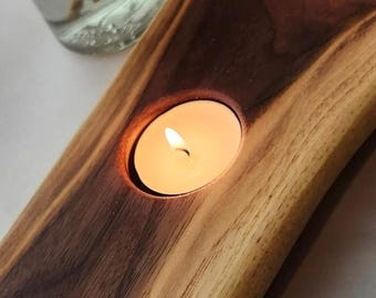 Live Edge Wood Candle Holder: Rustic Farmhouse Centerpiece