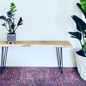 Live Edge Entryway Console Table Bench, Mid Century Modern Table Bench, Mudroom Live Edge Bench
