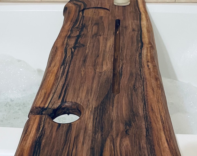 Bath Caddy Live Edge Gift for Her, Solid Wood Bathtub Caddy, Bathtub Tray, Walnut, Sycamore, Cedar