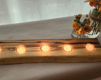 Live Edge Wood Candle Holder: Rustic Farmhouse Centerpiece