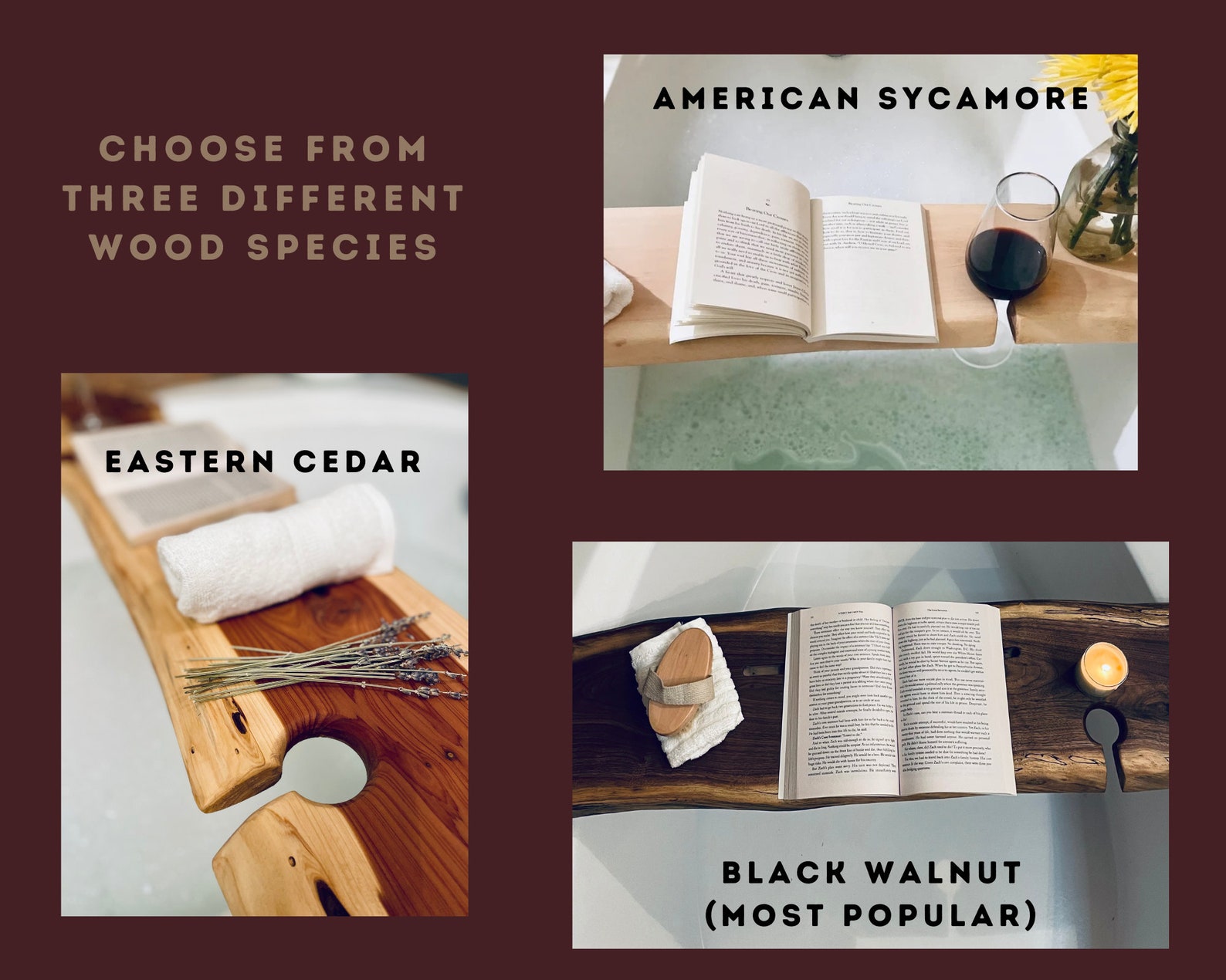 Bath Caddy, Live Edge Bathtub Tray, Bath Tray, Gift for Her, Bathtub