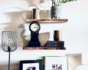 Live Edge Floating Shelf - Solid Wood with Hidden Bracket - Black Walnut