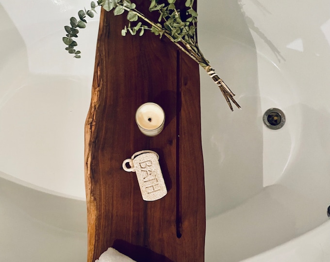 Live Edge Walnut Bath Caddy - Rustic Wood Bathtub Tray - Spa Gift