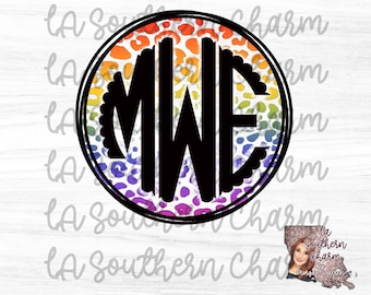 Digitale digitale DOWNLOAD met luipaardmonogram. PNG-sublimatiebestand