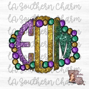 Mardi Gras Beads Monogram Digital Download. PNG & JPEG Sublimation File