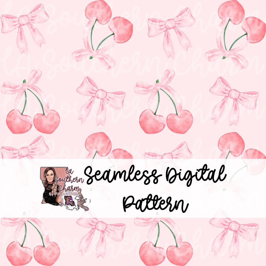 Seamless Digital Design Valentine's Day Cherry Bow Coquette Girly Pink ...
